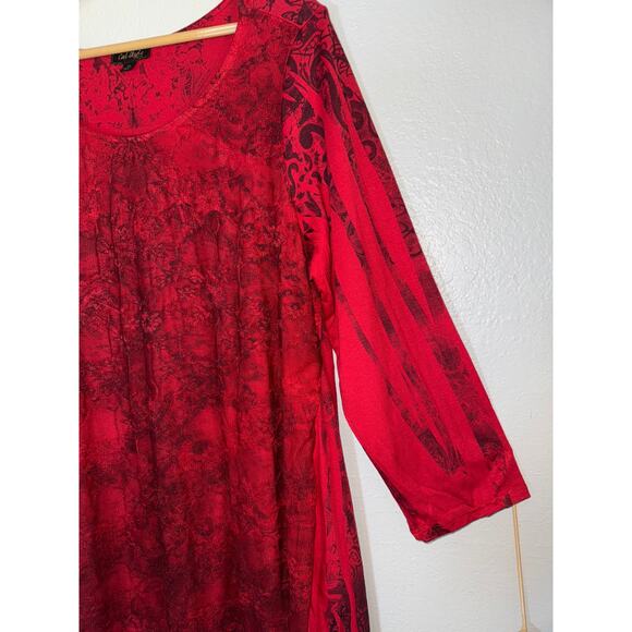 Y2K Red Floral Lace Top Blouse XL Fairy Fairycore Fairygoth Tunic Asymmetrical - Picture 3 of 6